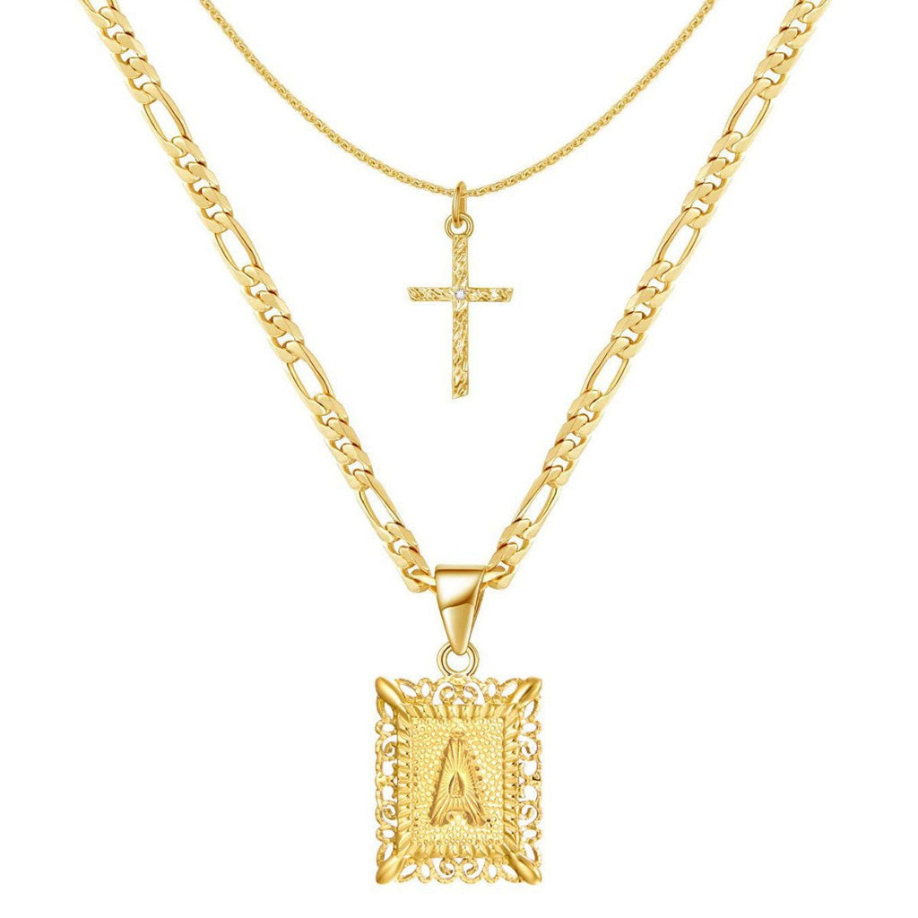 Set de 2 Collares 14K con Inicial y Cruz