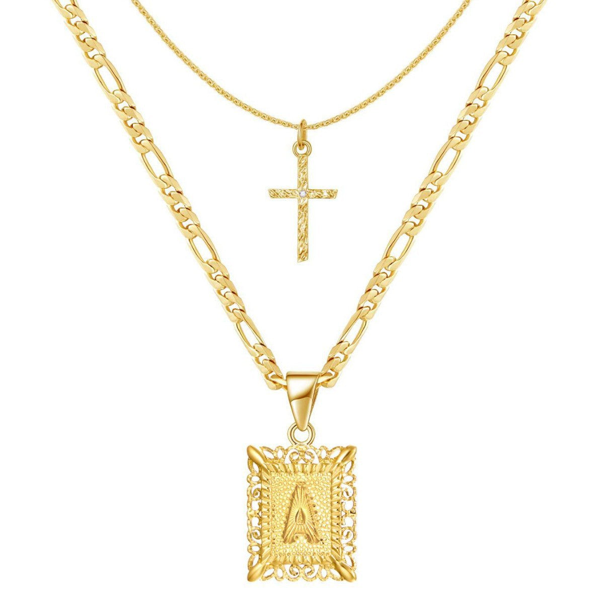 Set de 2 Collares 14K con Inicial y Cruz