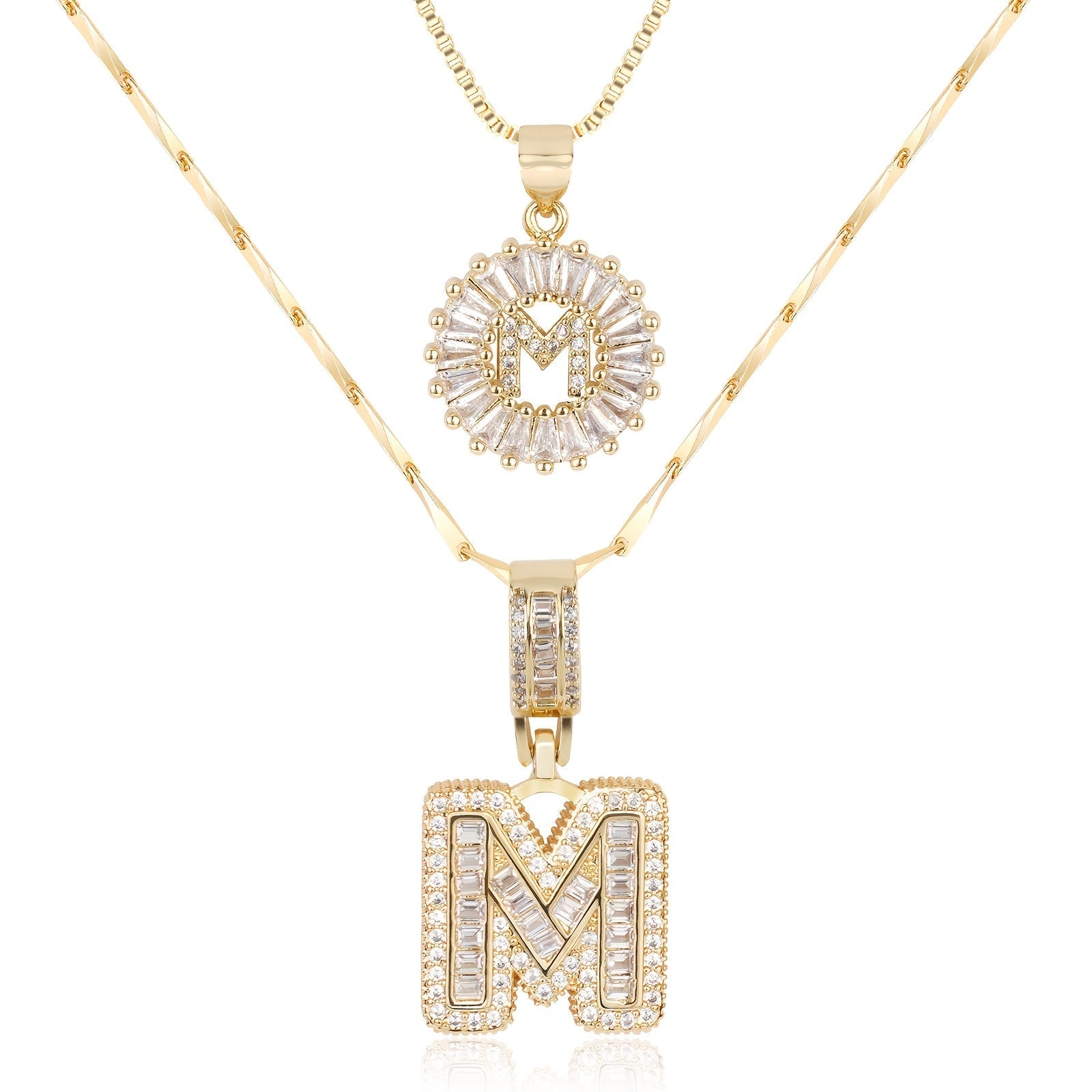 Set de 2 Collares 14K con Inicial y Brillo