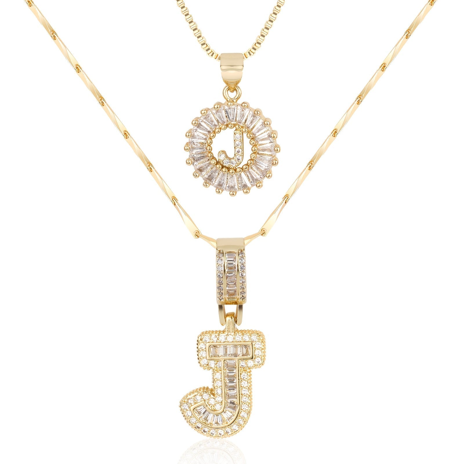 Set de 2 Collares 14K con Inicial y Brillo