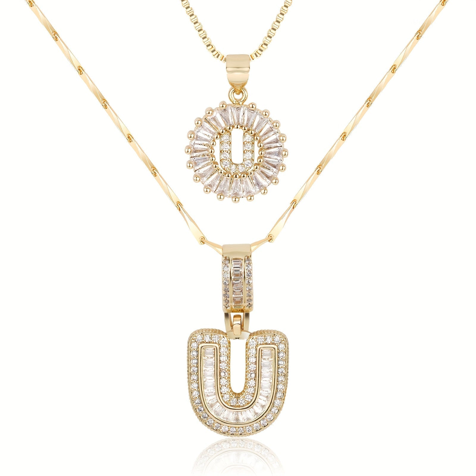 Set de 2 Collares 14K con Inicial y Brillo