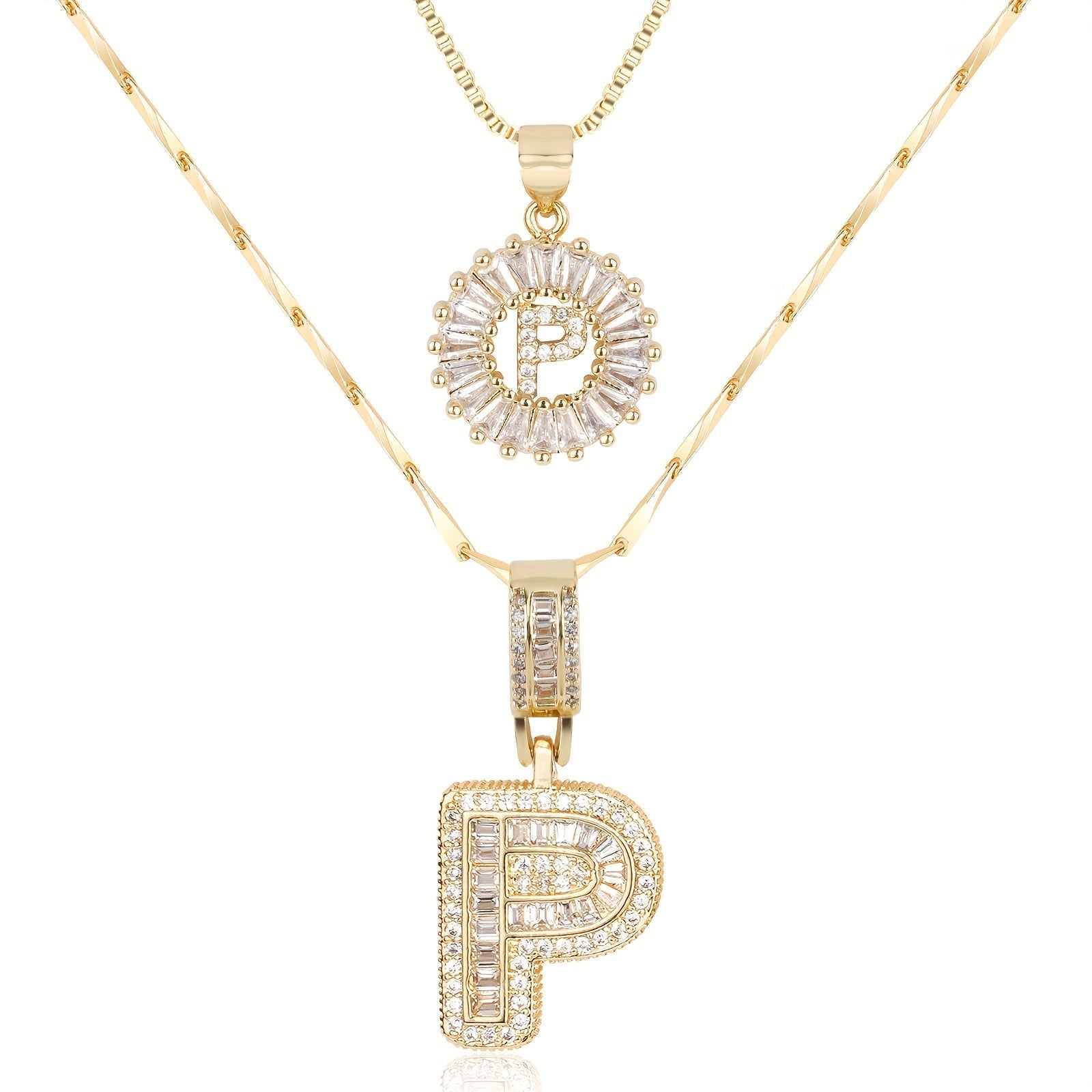 Set de 2 Collares 14K con Inicial y Brillo