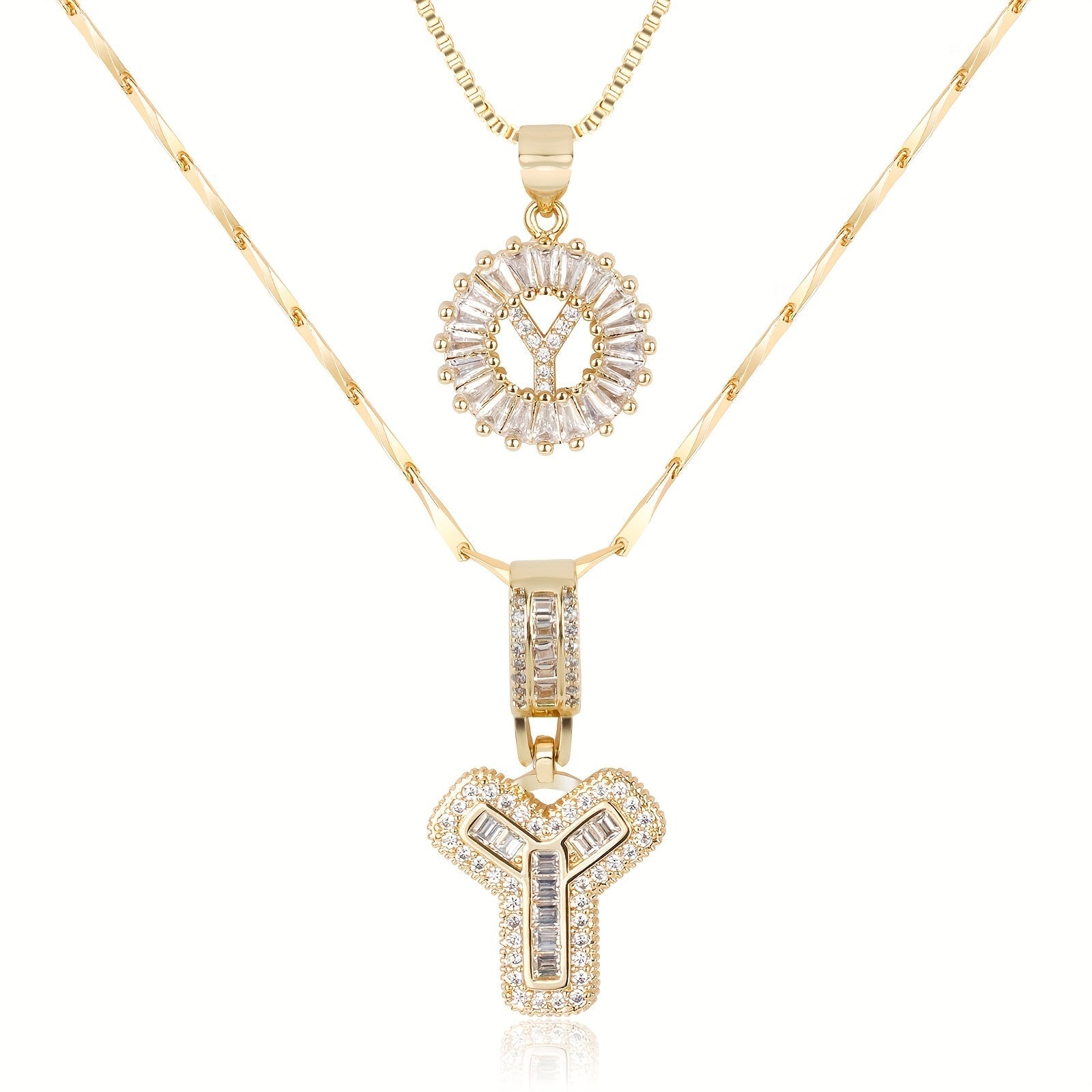 Set de 2 Collares 14K con Inicial y Brillo
