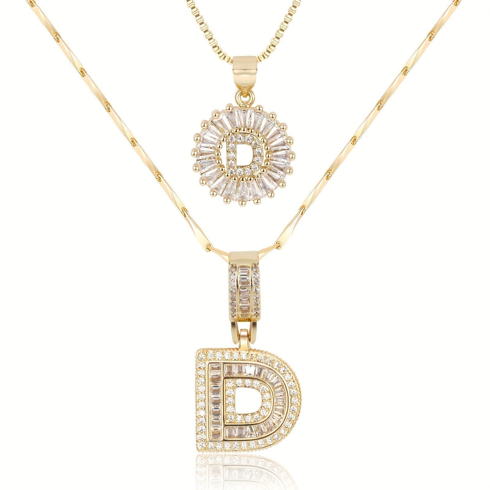 Set de 2 Collares 14K con Inicial y Brillo