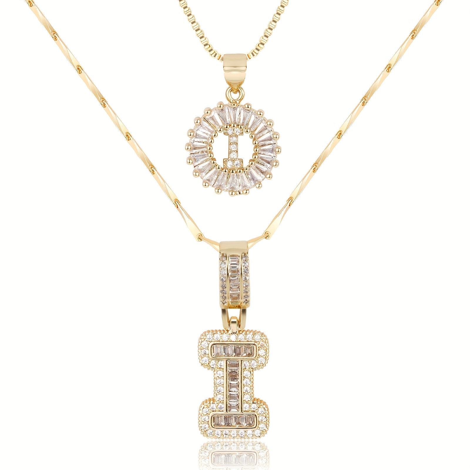 Set de 2 Collares 14K con Inicial y Brillo