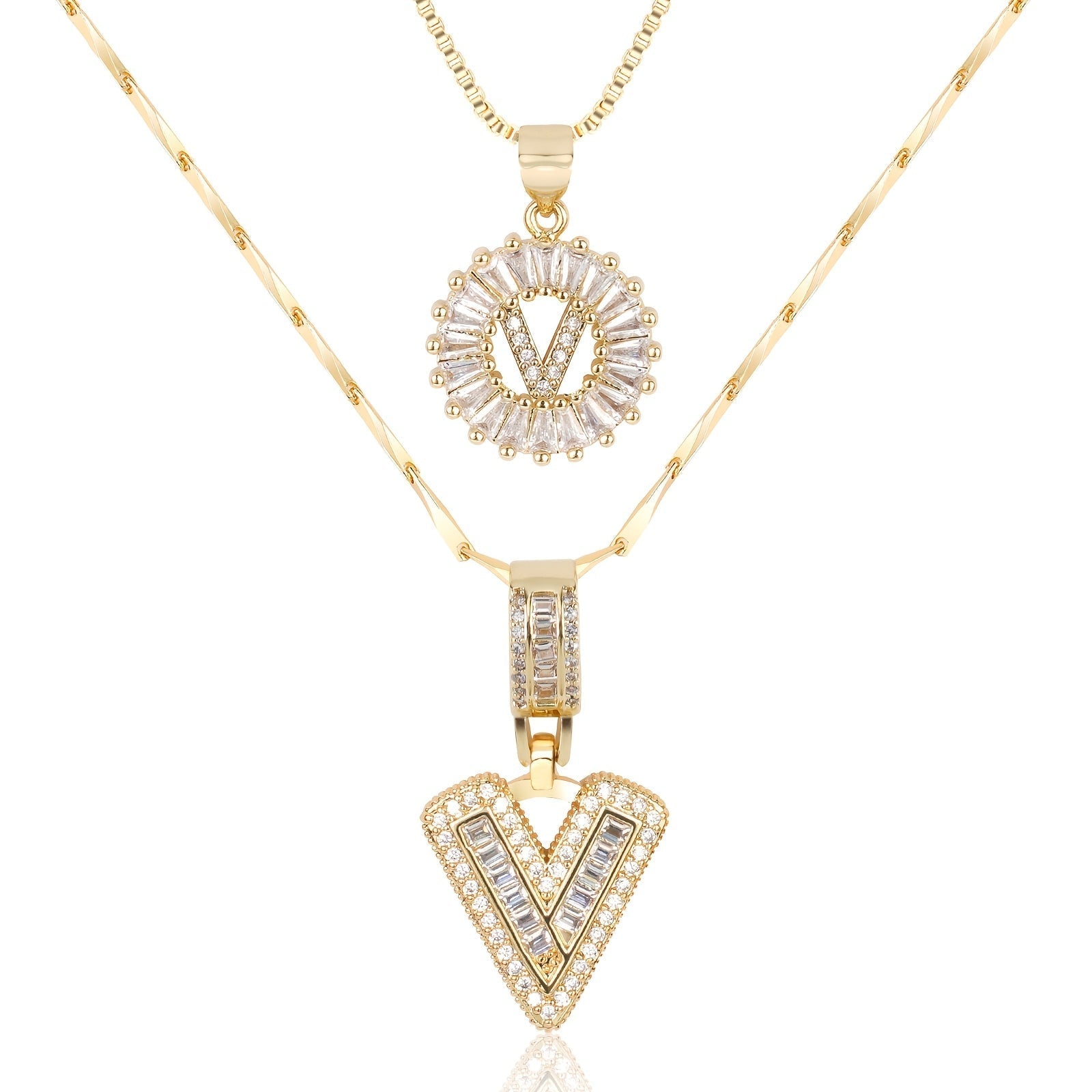 Set de 2 Collares 14K con Inicial y Brillo