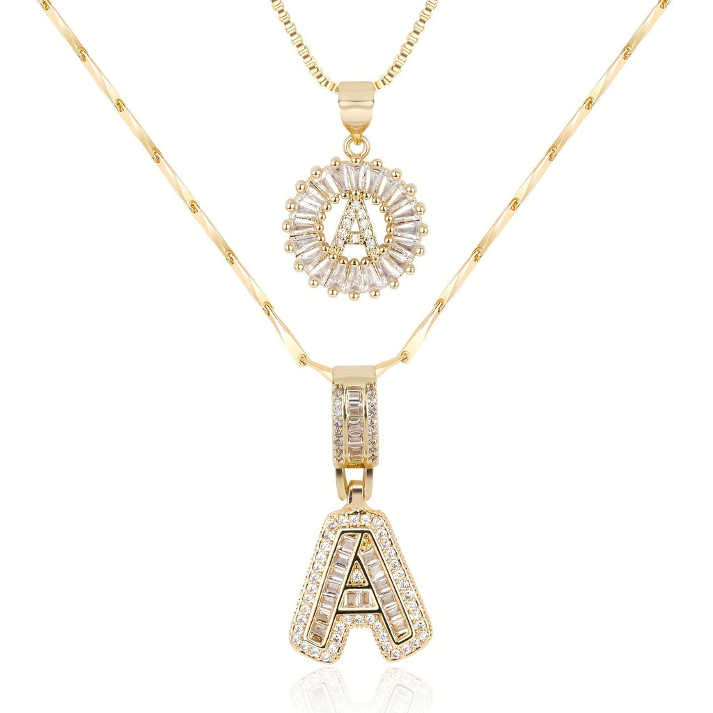 Set de 2 Collares 14K con Inicial y Brillo
