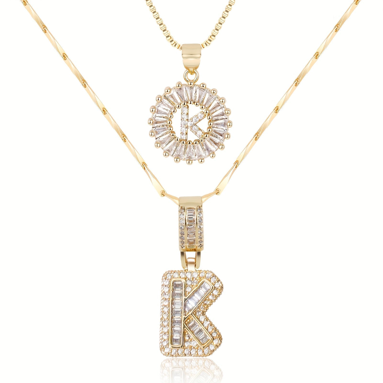 Set de 2 Collares 14K con Inicial y Brillo