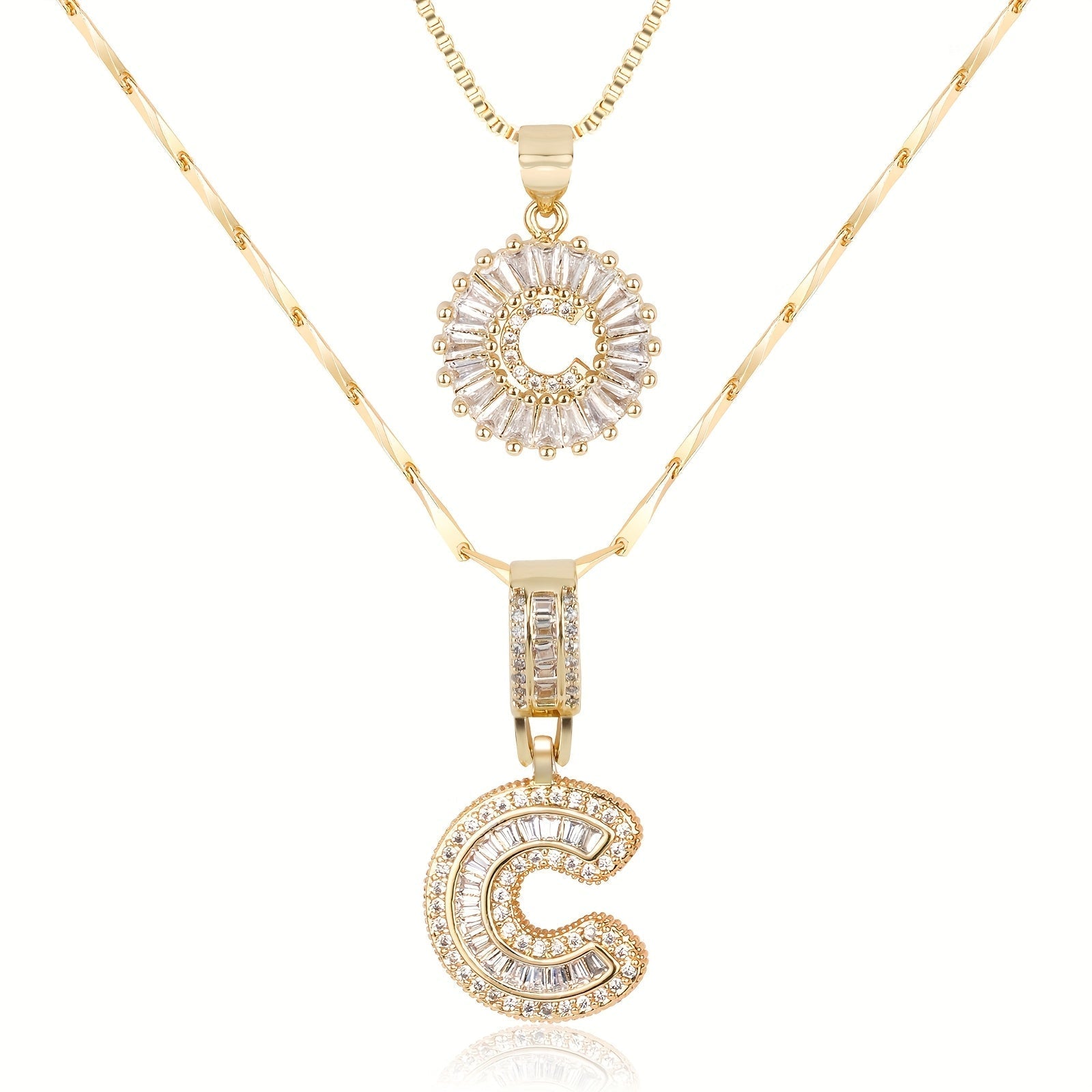 Set de 2 Collares 14K con Inicial y Brillo
