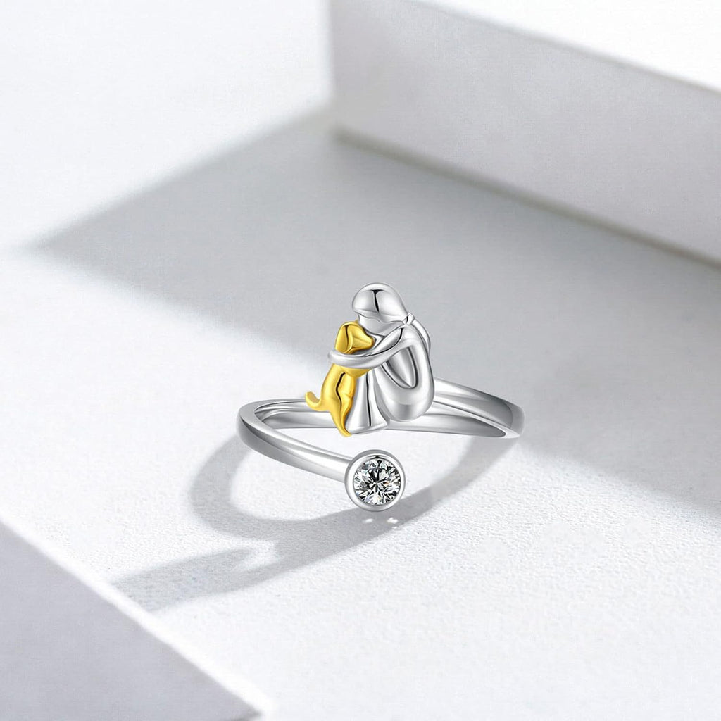 Anillo de Perro con Circonita – Ajustable y Hecho a Mano