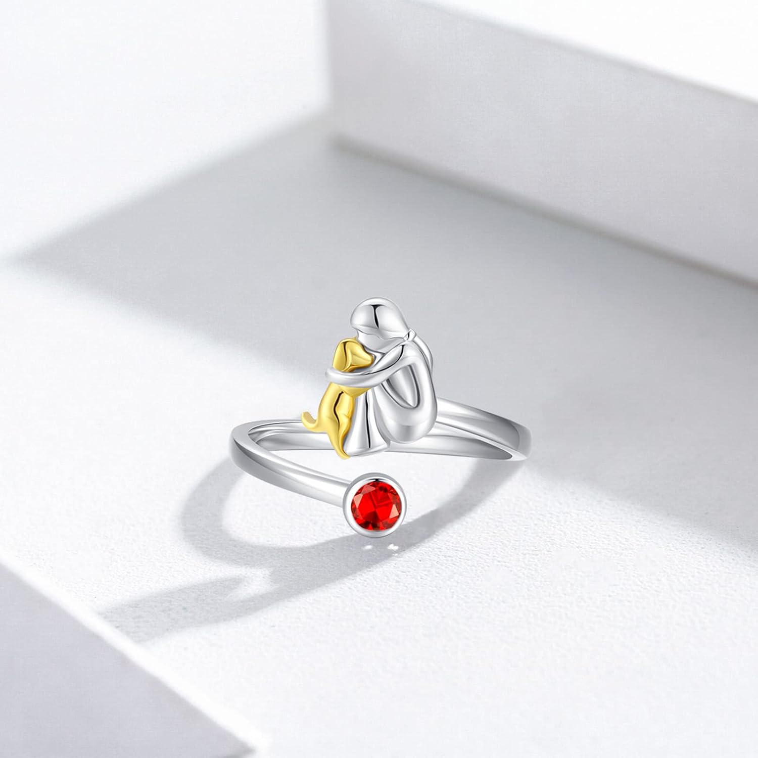 Anillo de Plata de Ley con Perro y Niña – Ajustable y Simbólico
