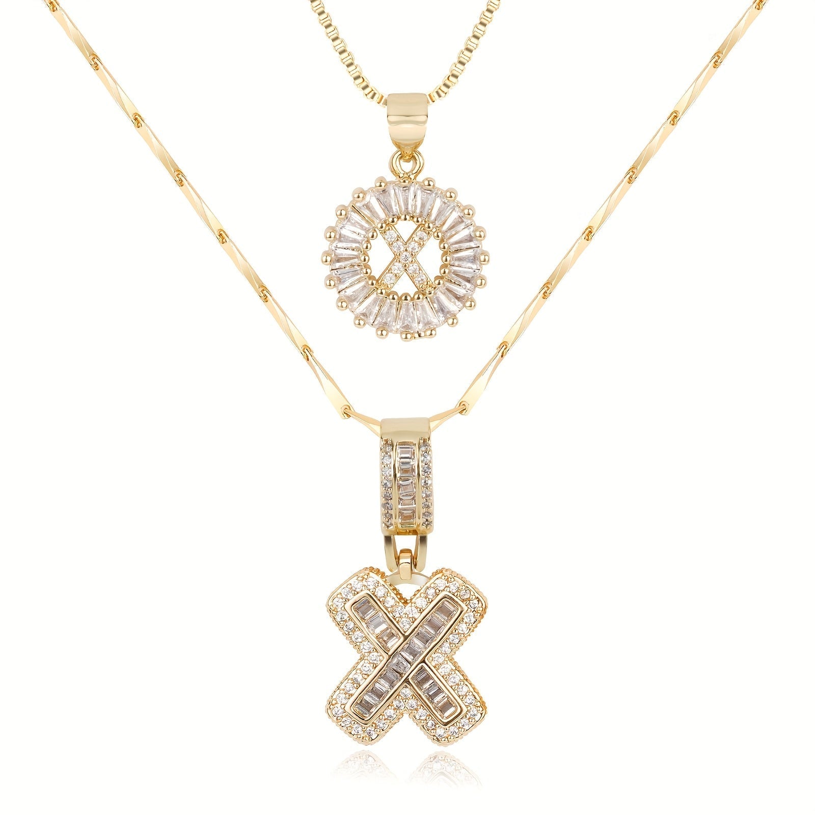 Set de 2 Collares 14K con Inicial y Brillo