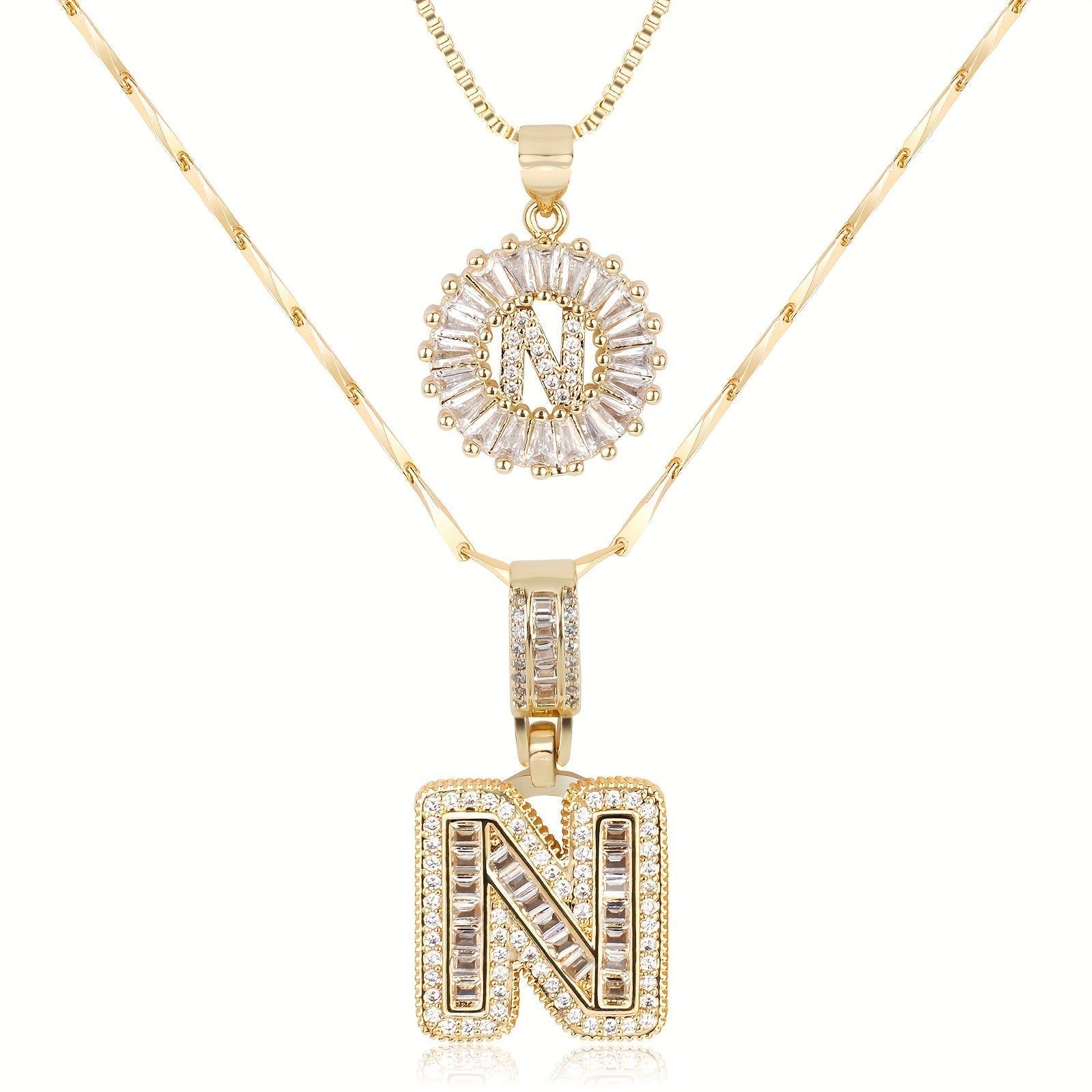 Set de 2 Collares 14K con Inicial y Brillo