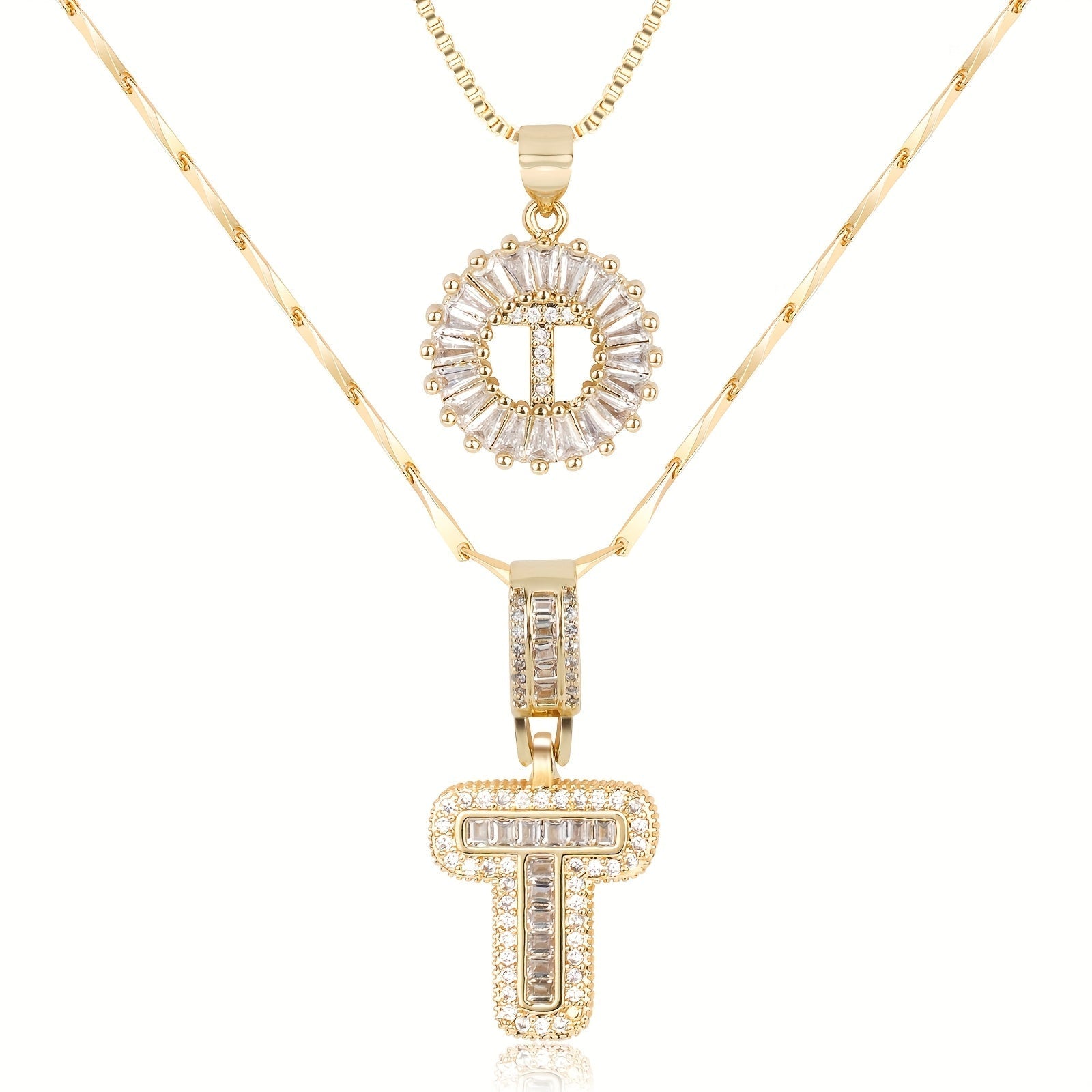 Set de 2 Collares 14K con Inicial y Brillo