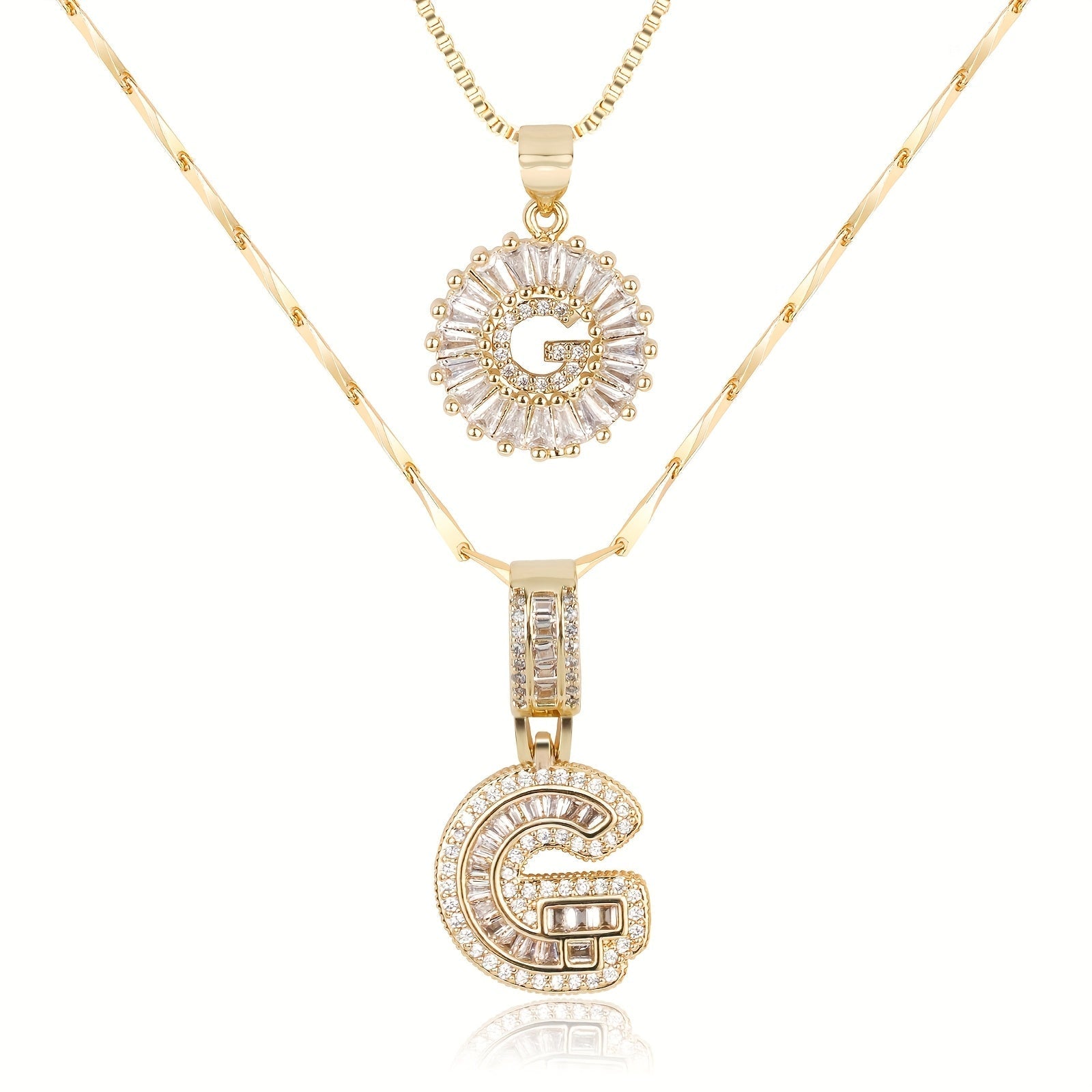 Set de 2 Collares 14K con Inicial y Brillo