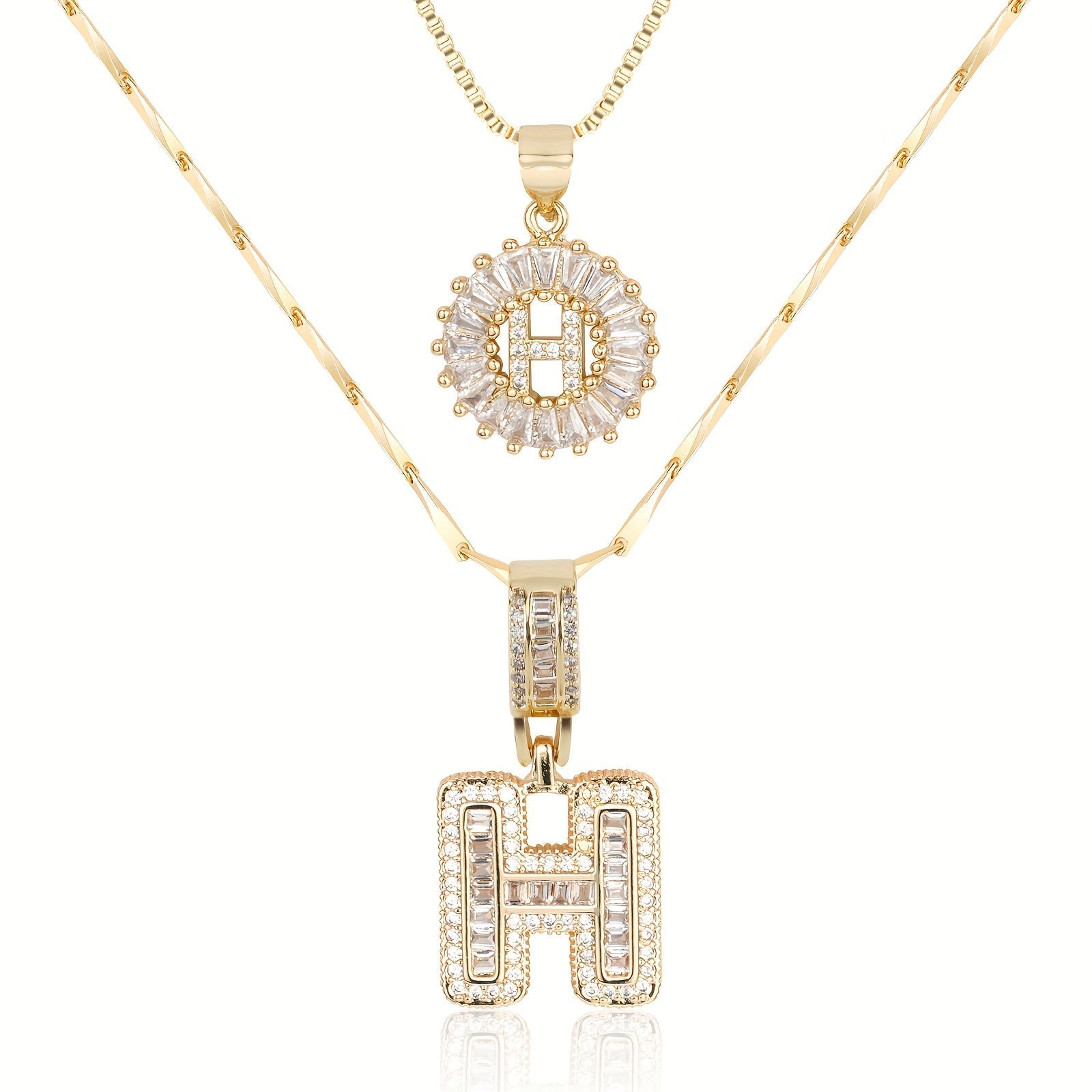 Set de 2 Collares 14K con Inicial y Brillo