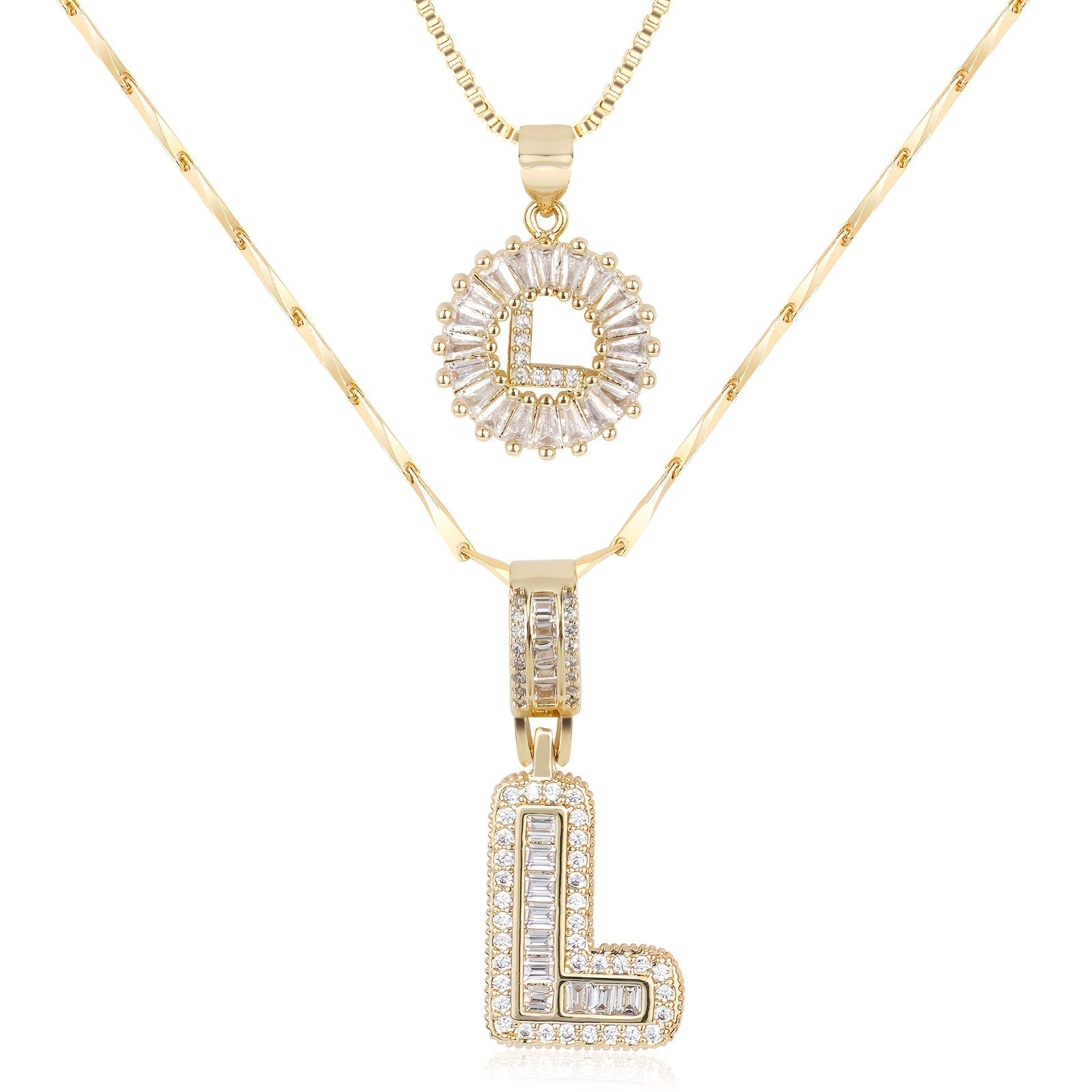 Set de 2 Collares 14K con Inicial y Brillo