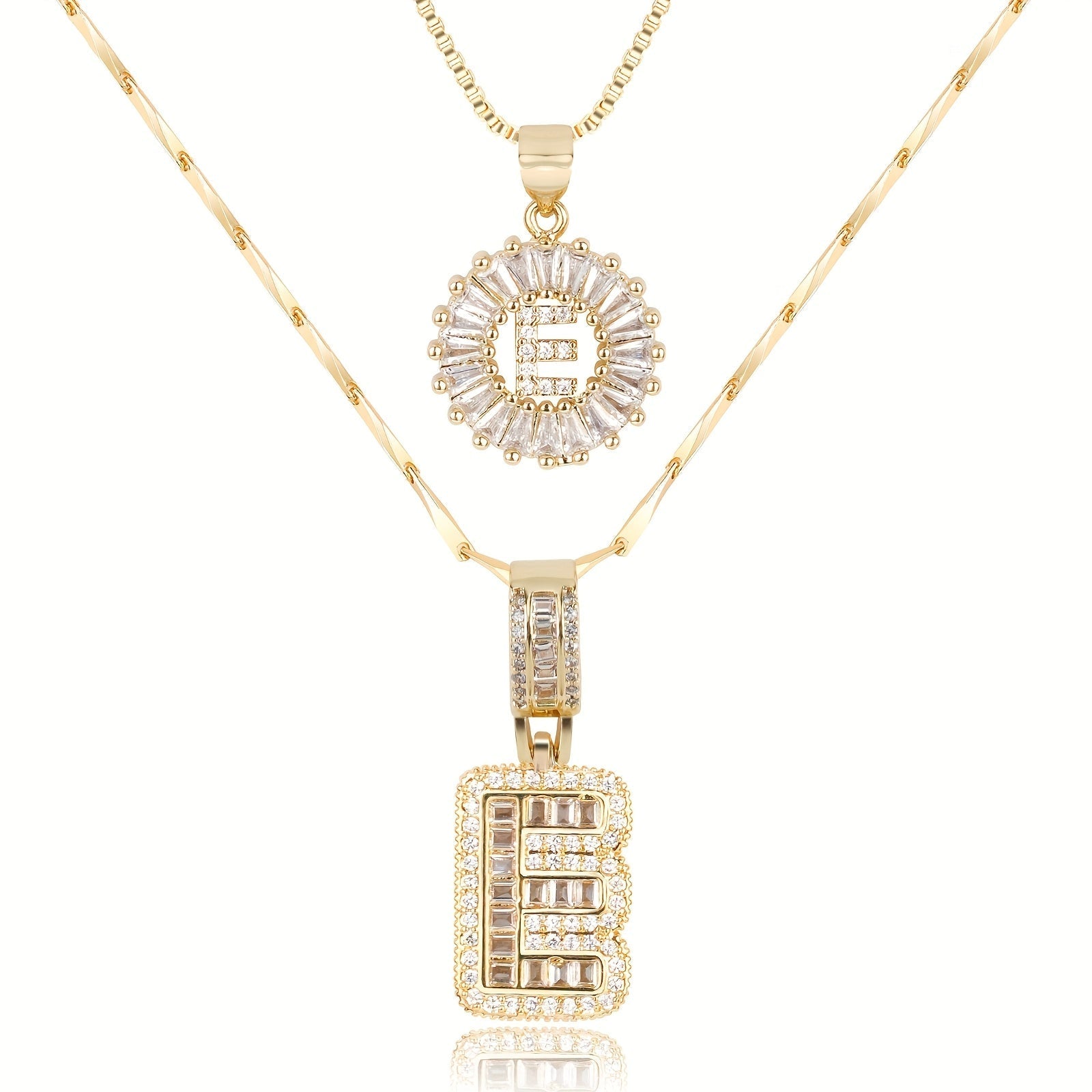 Set de 2 Collares 14K con Inicial y Brillo