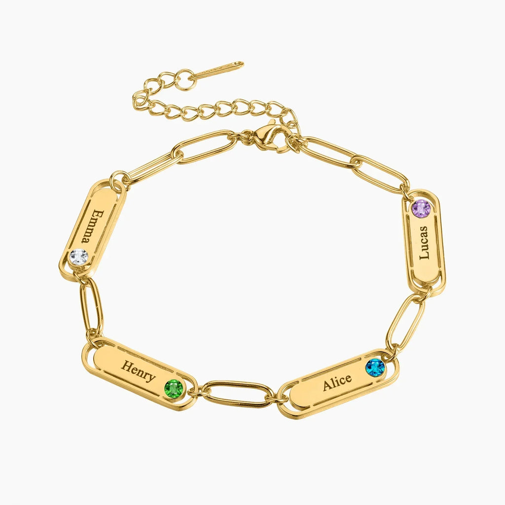 Pulsera Paperclip con Nombre y Piedra de Nacimiento
