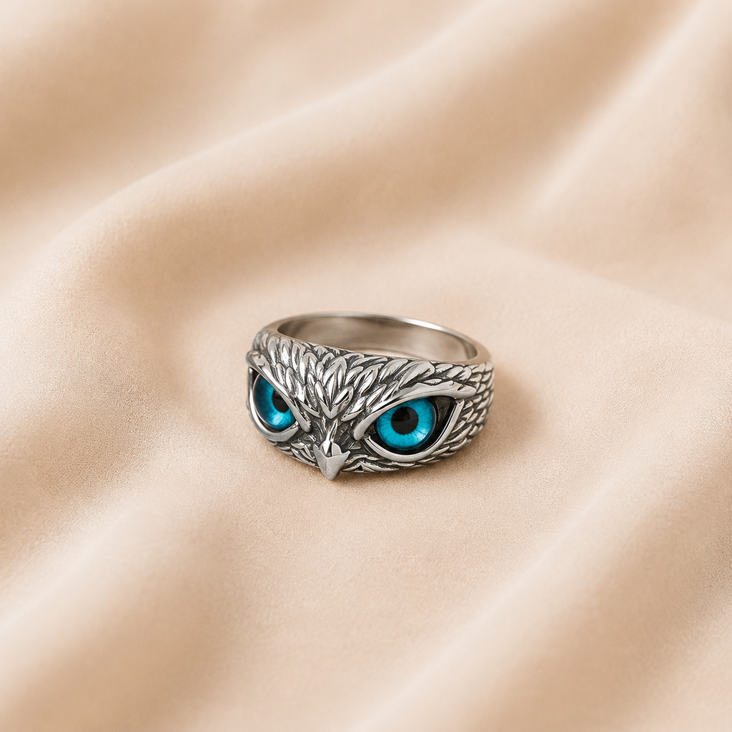 Anillo Ajustable Búho de la Suerte en Plata y Ópalo