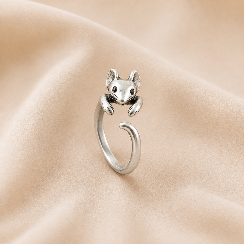 Anillo Envolvente de Ratón Adorable – Joyería Vintage Ajustable