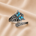 Anillo de Cuchara de Plata Esterlina con Turquesa – Anillo Vintage Boho Envuelto con Libélula