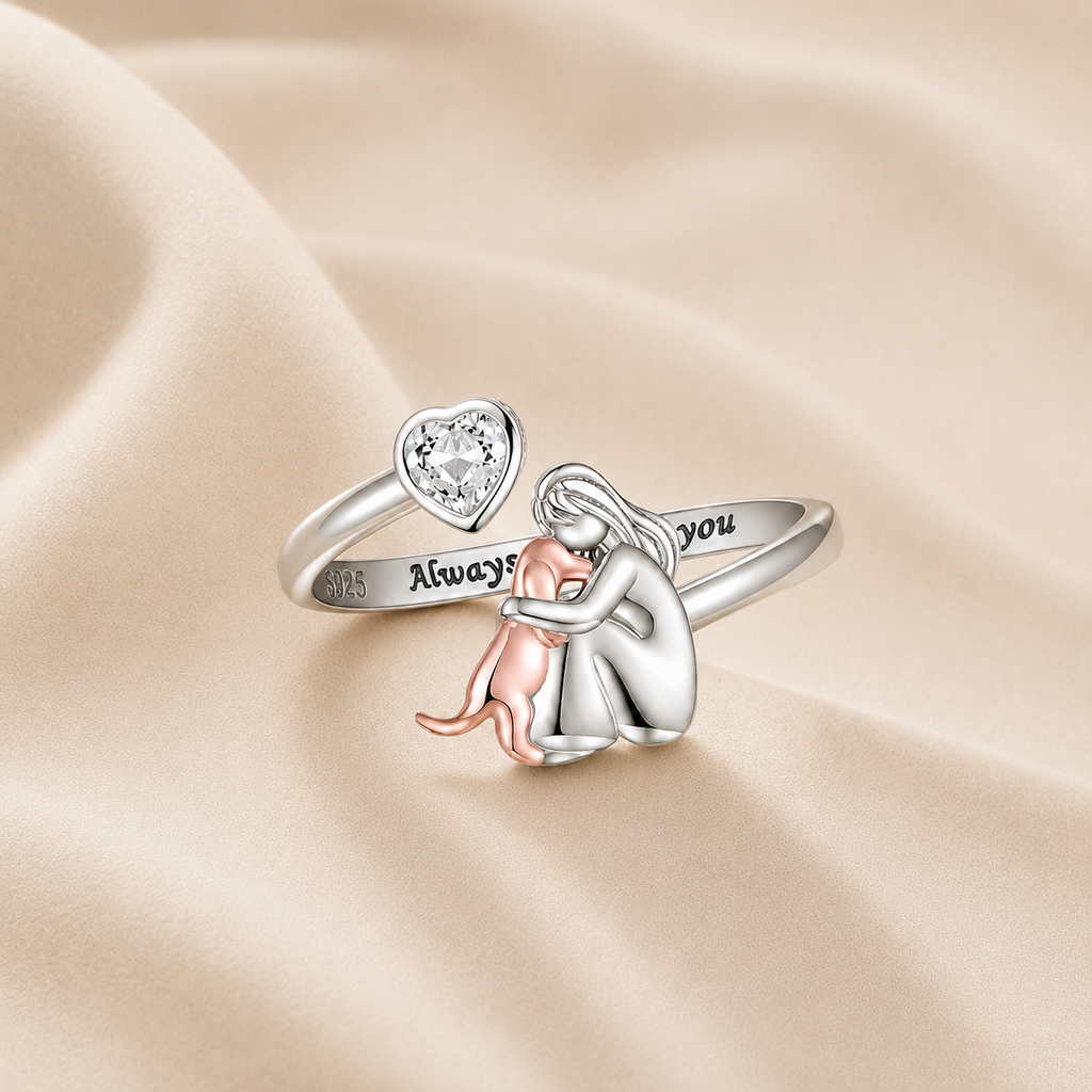 Anillo Ajustable para Perros – “Siempre en Mi Corazón” con Zirconia