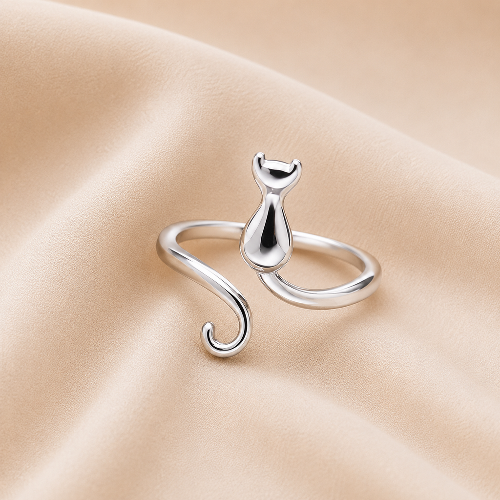 Anillo de gato adorable de acero inoxidable
