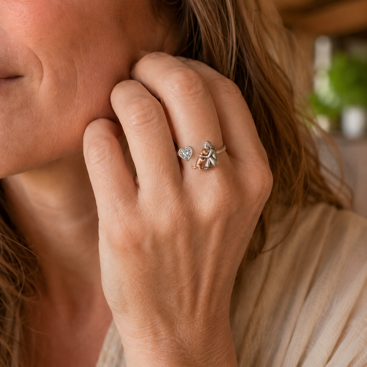 Anillo de perro hecho a mano con zirconia en forma de corazón – Ajuste ajustable