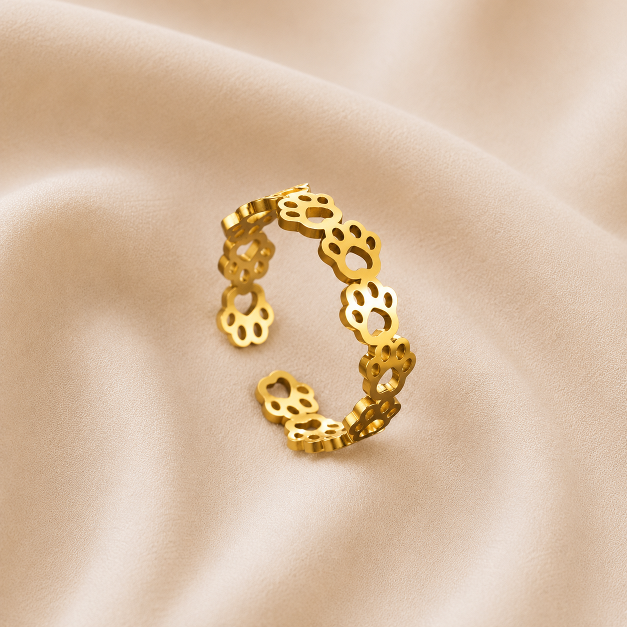 Anillo Ajustable con Huella de Patas – Hecho de Acero Inoxidable