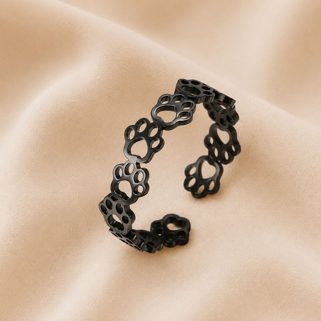 Anillo Ajustable con Huella de Patas – Hecho de Acero Inoxidable