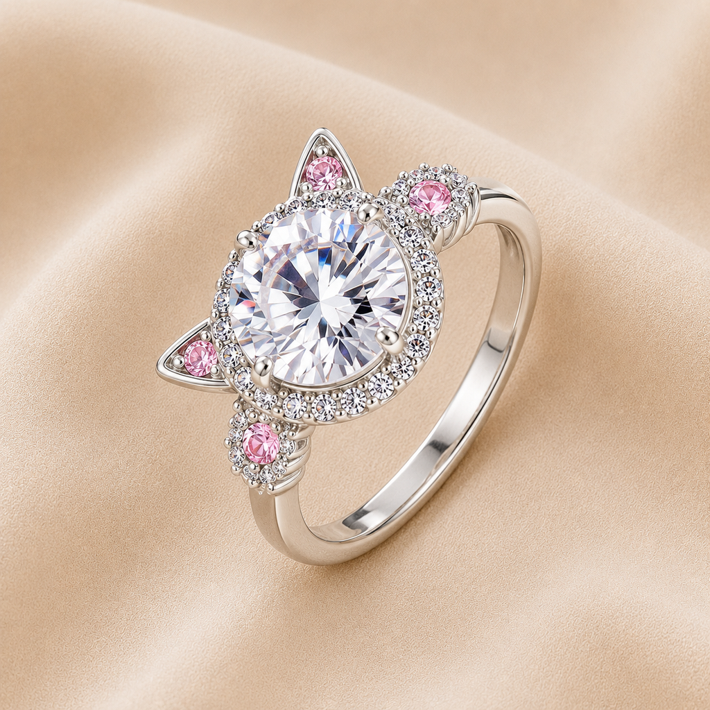 Anillo Ajustable de Orejas de Gato con Zirconia