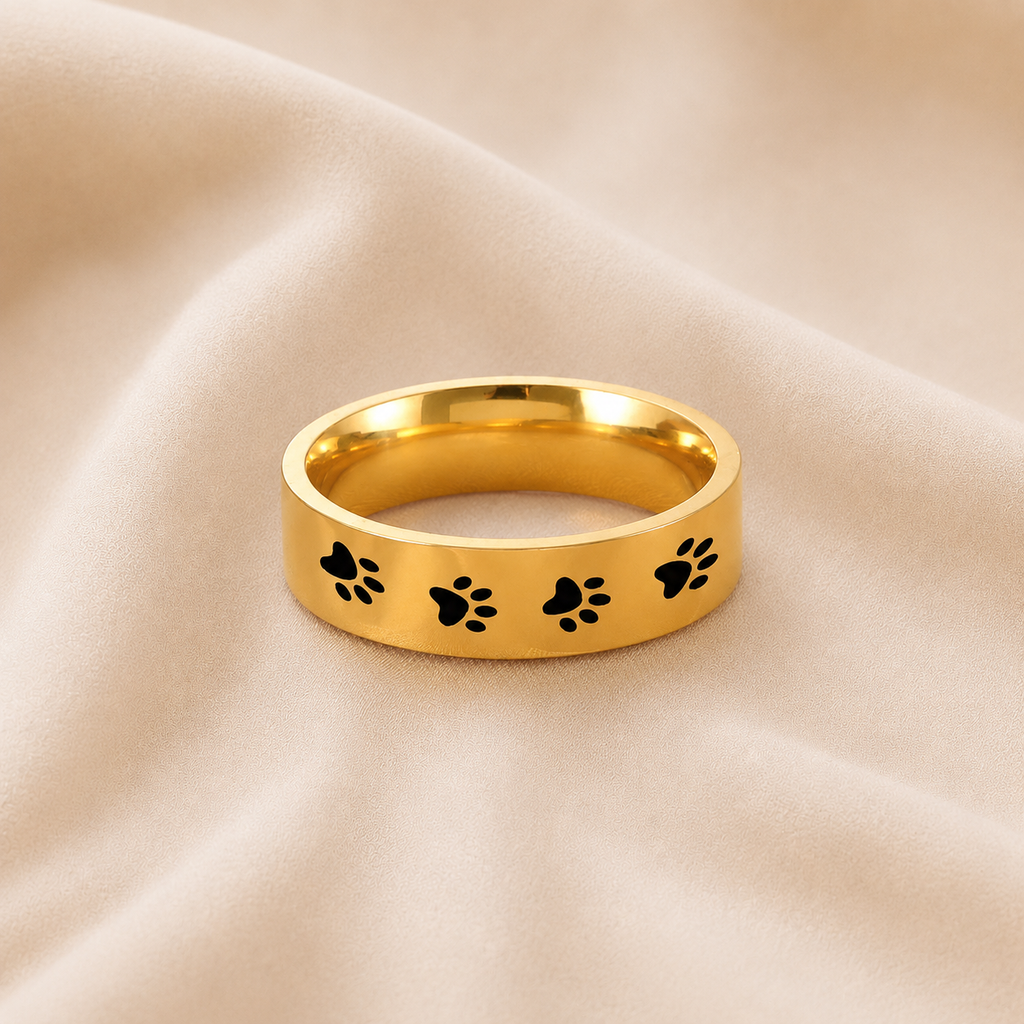 Anillo de Huella de Patas Hecho a Mano en Acero Inoxidable