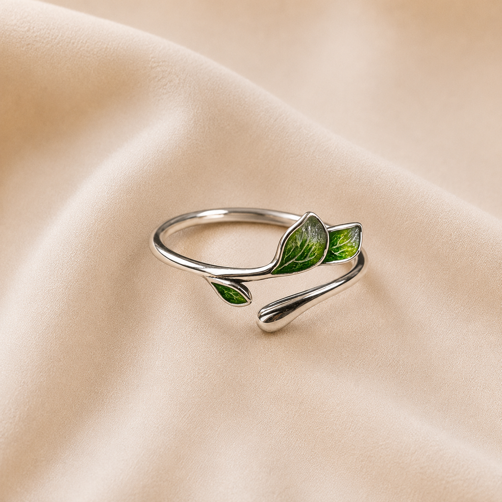 Anillo de Hoja de Esmalte Verde Vintage