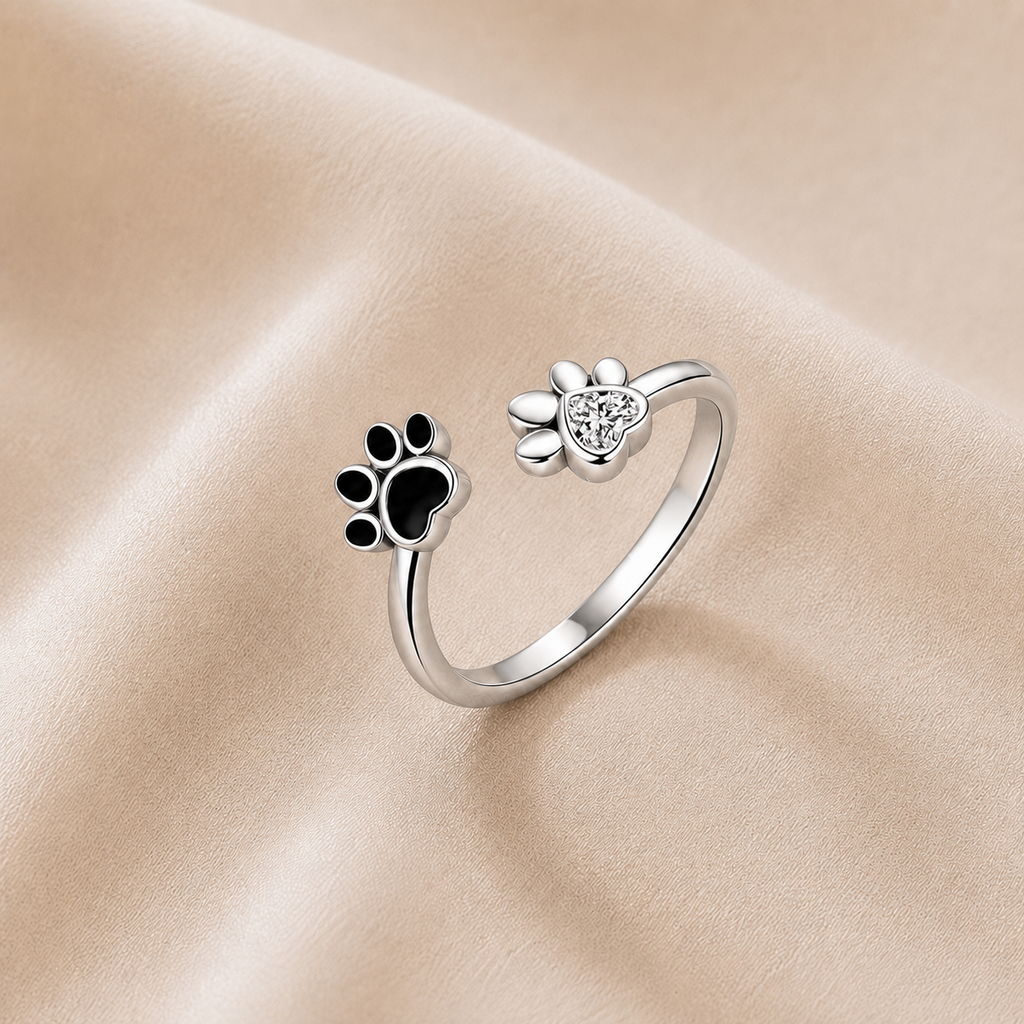 Anillo de Huella de Paw – Ajustable con Circonita y Esmalte