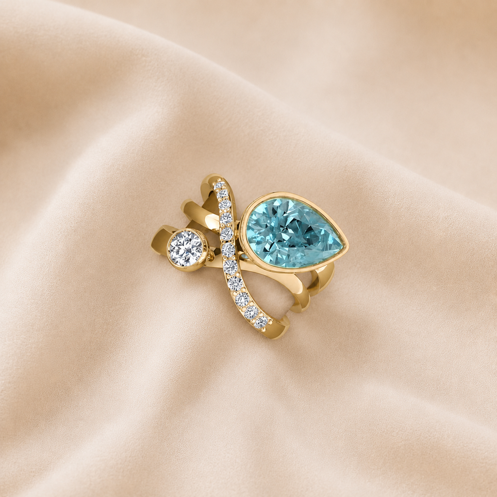 Anillo Celeste de Cristal Turquesa