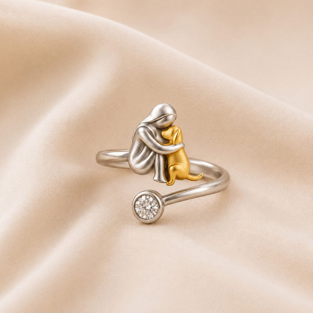 Anillo de Perro con Circonita – Ajustable y Hecho a Mano