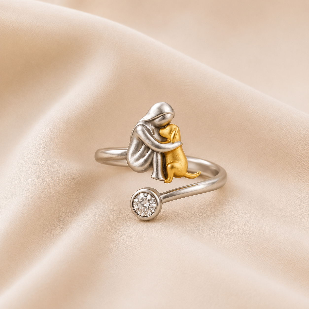 Anillo de Perro con Circonita – Ajustable y Hecho a Mano