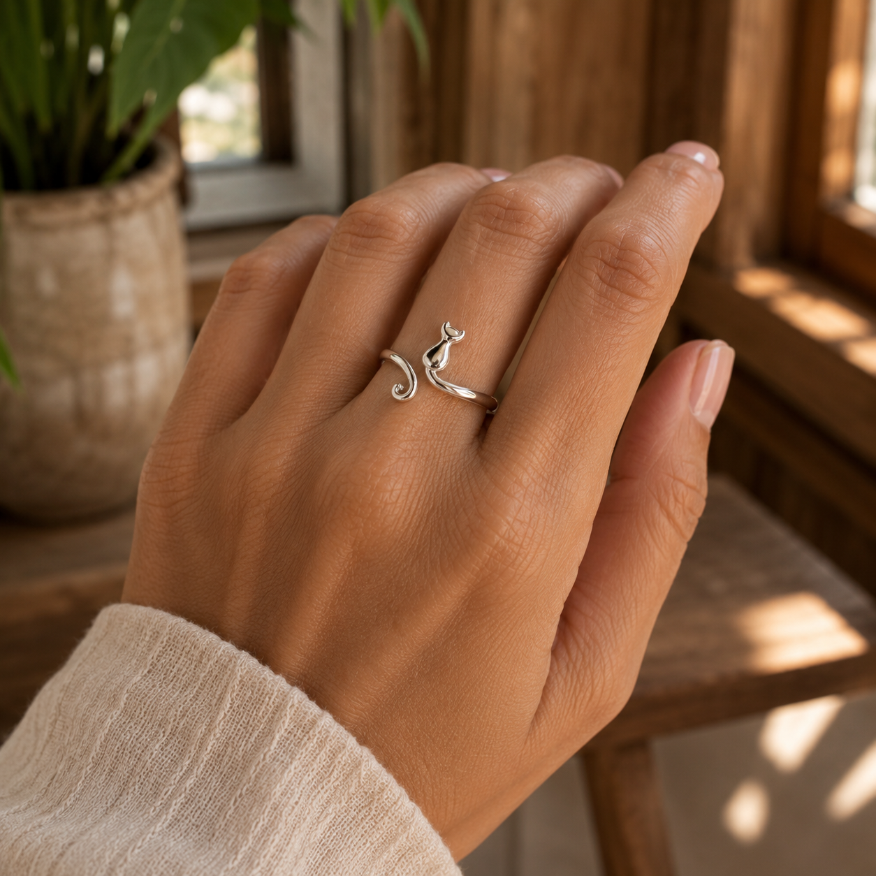 Anillo de gato adorable de acero inoxidable