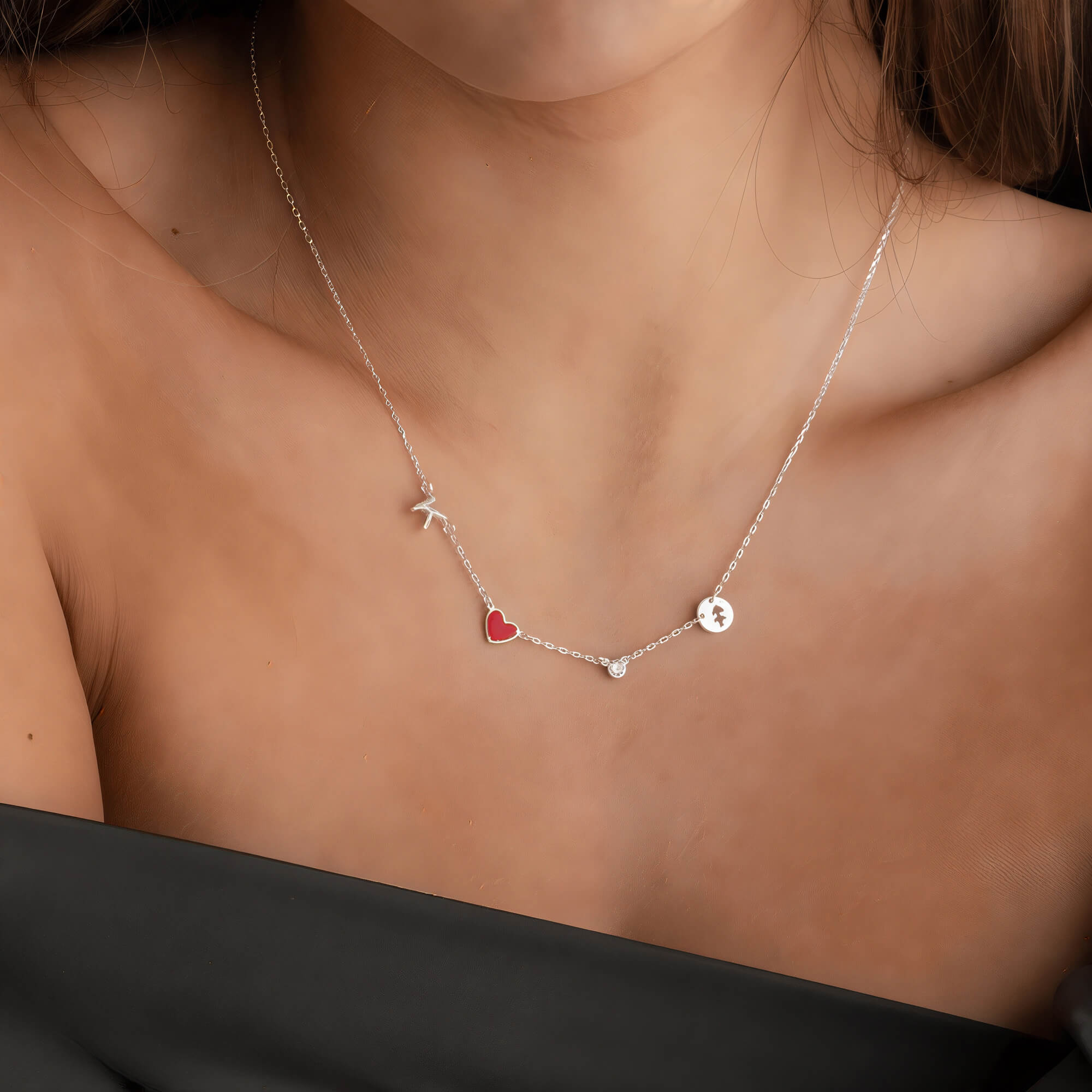 Collar de Corazón Personalizado con Inicial, Piedra de Nacimiento y Signo Zodiacal