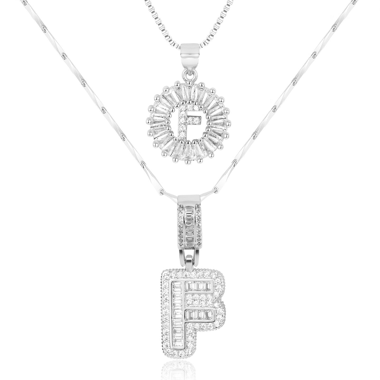Set de 2 Collares 14K con Inicial y Brillo