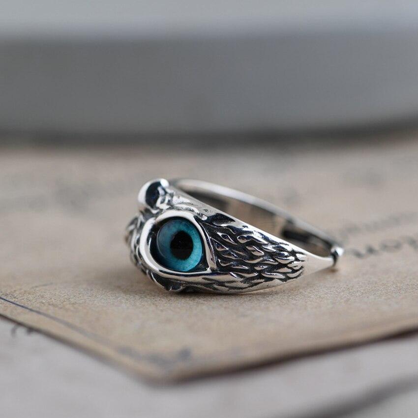 Anillo Ajustable Búho de la Suerte en Plata y Ópalo