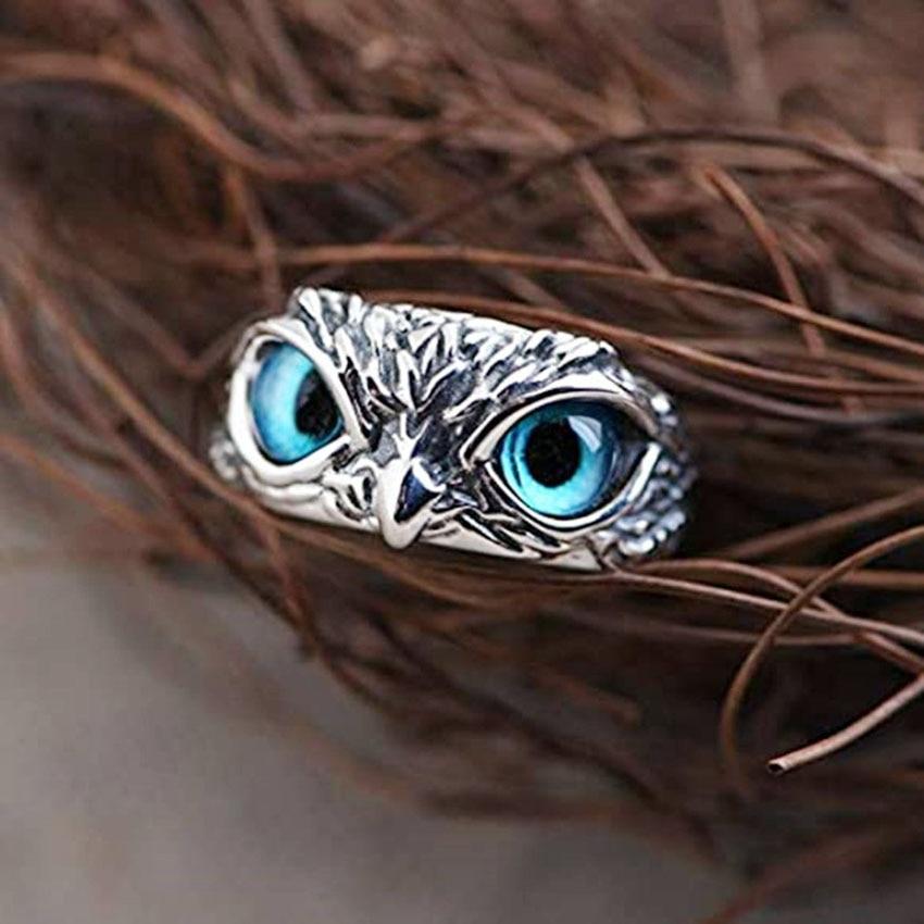 Anillo Ajustable Búho de la Suerte en Plata y Ópalo