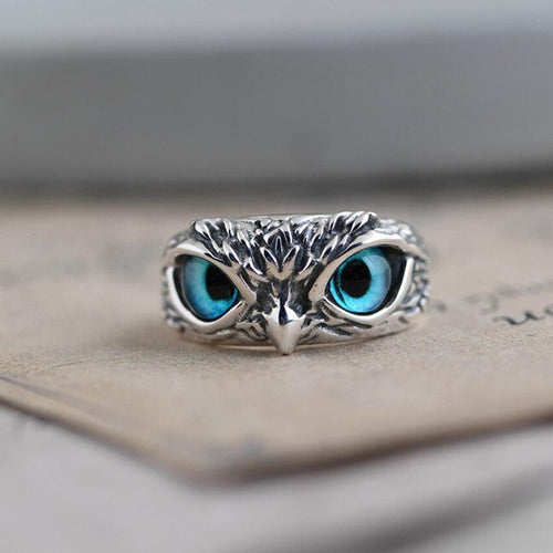 Anillo Ajustable Búho de la Suerte en Plata y Ópalo