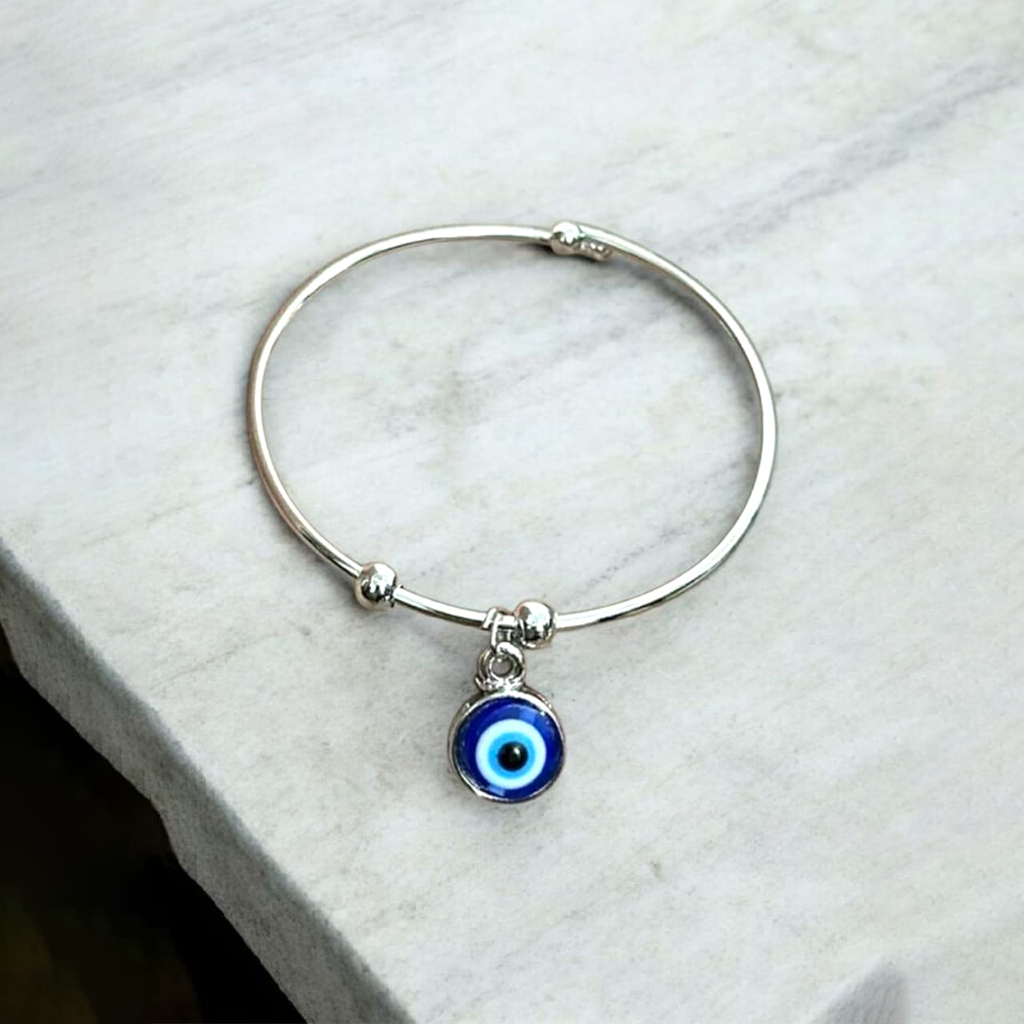 Tobillera Snake Plateada con Evil Eye