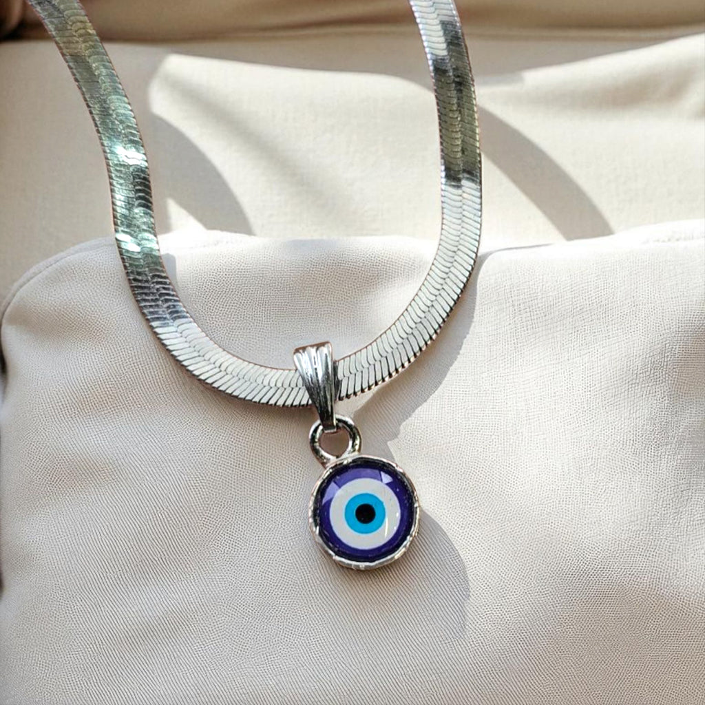 Tobillera Snake Plateada con Evil Eye