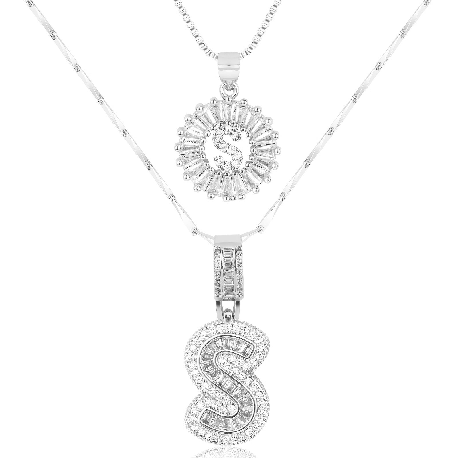 Set de 2 Collares 14K con Inicial y Brillo