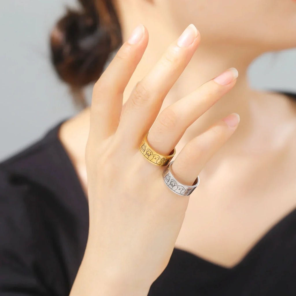 Anillo de Perro de Acero Inoxidable Ancho – Diseño Grabado para Mujeres