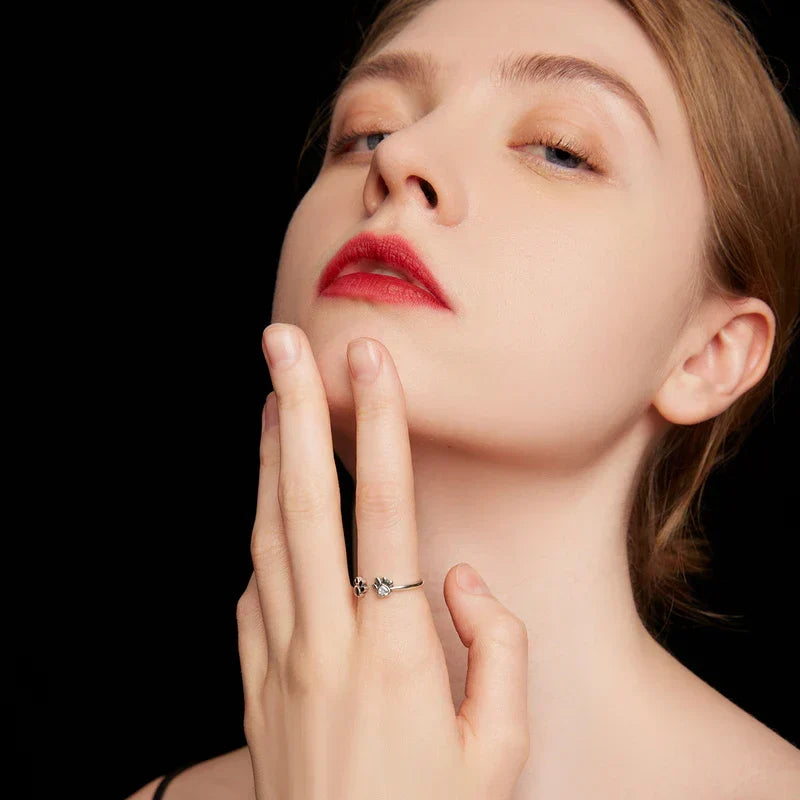 Anillo de Huella de Paw – Ajustable con Circonita y Esmalte