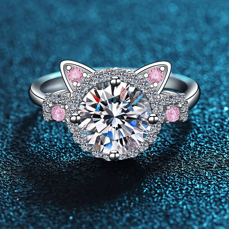 Anillo Ajustable de Orejas de Gato con Zirconia